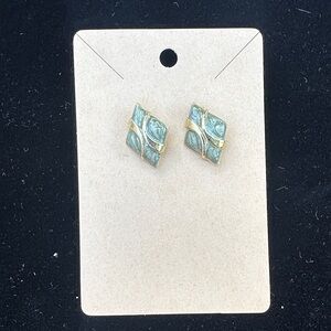 Elegant Gold tone and Green Enamel Earrings